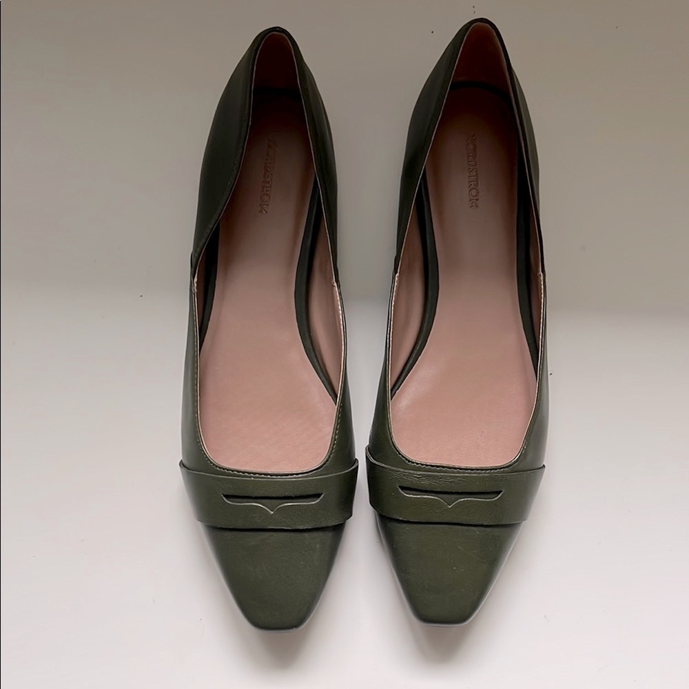 Olive Green Leather Flats - Women's